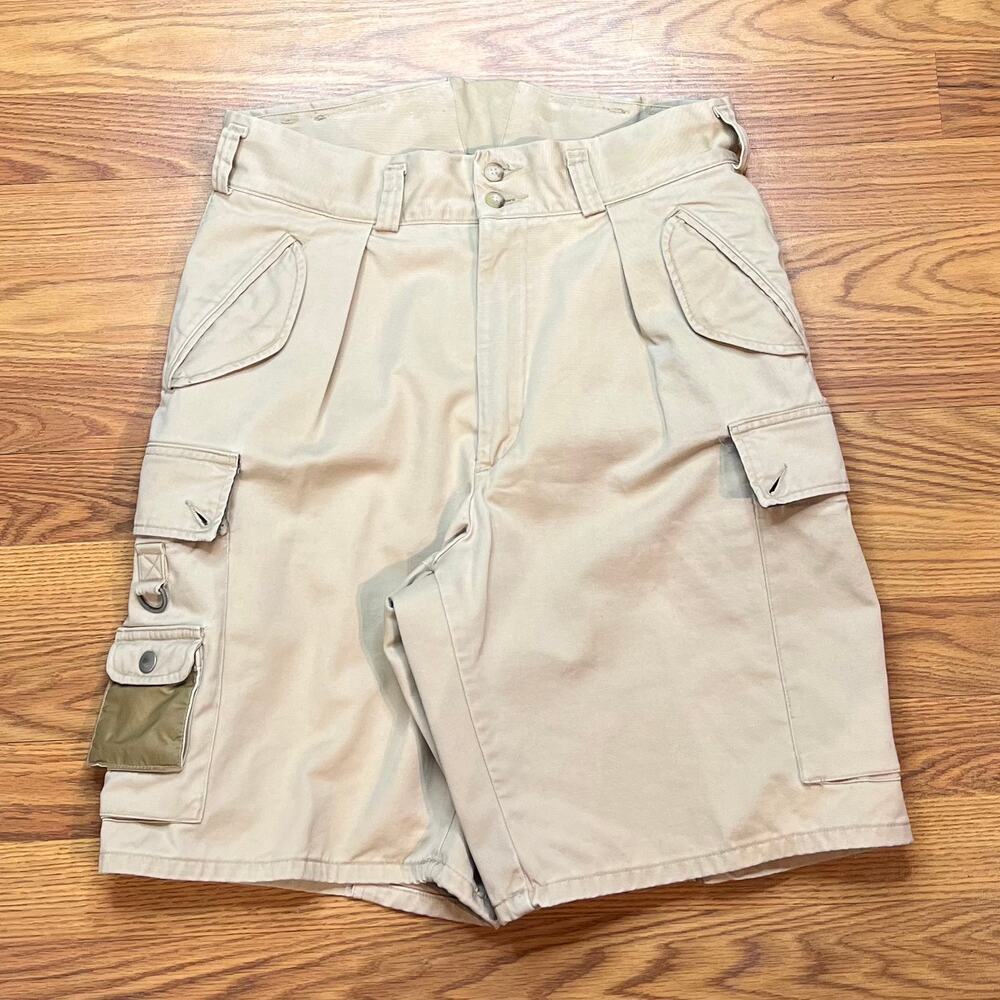 Vintage Unbranded Cargo Shorts Khaki Tactical Utility Multi Pocket USA Size 31
